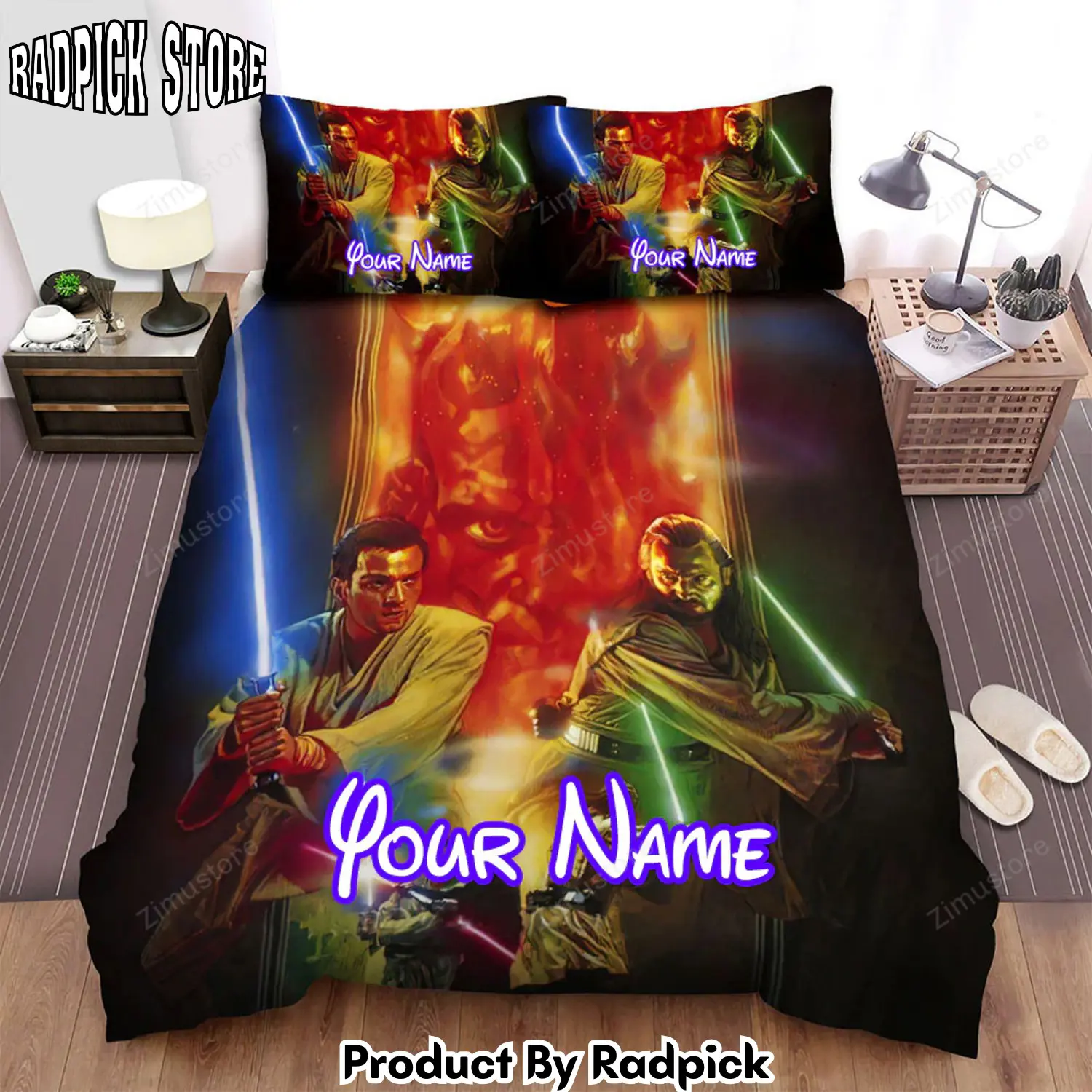 Radpick star wars episode i the phantom menace two men with light sword background of the film bed sheets spread comforter duvet cover personalized name bedding sets rp3271971